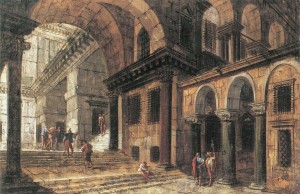Inside court with stairway